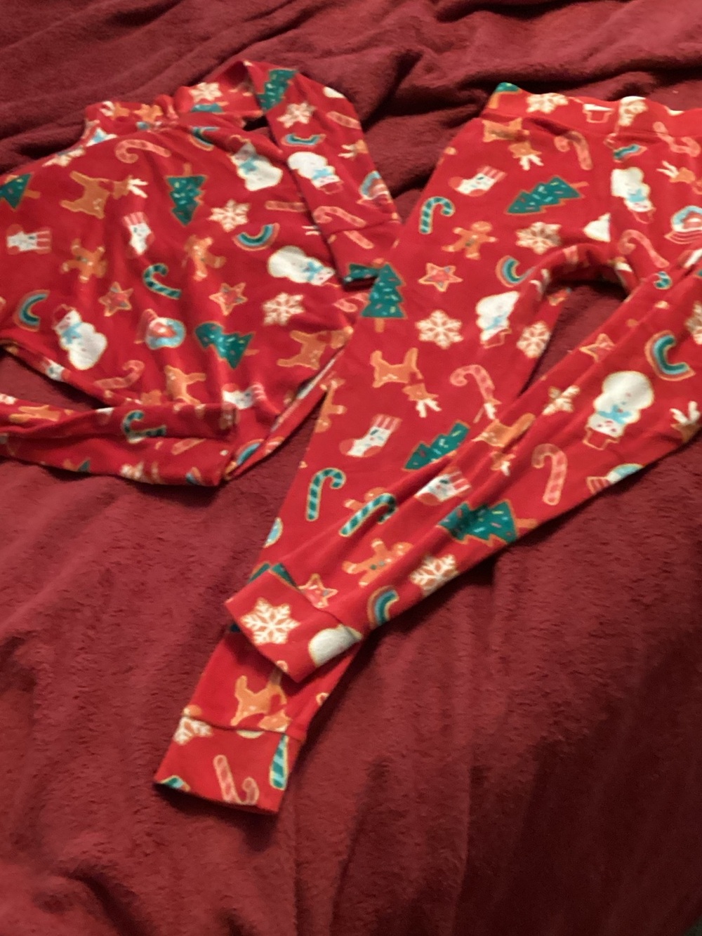 Cat & Jack Red Kids Holiday Pajama Set with Green and White Accents